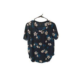 Banana Republic Navy Blue White Floral Scoop Neck Blouse Women’s XS Work Top